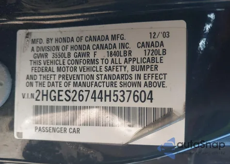 2004 Honda Civic Ex from USA, damaged, VIN 2HGES26744H537604